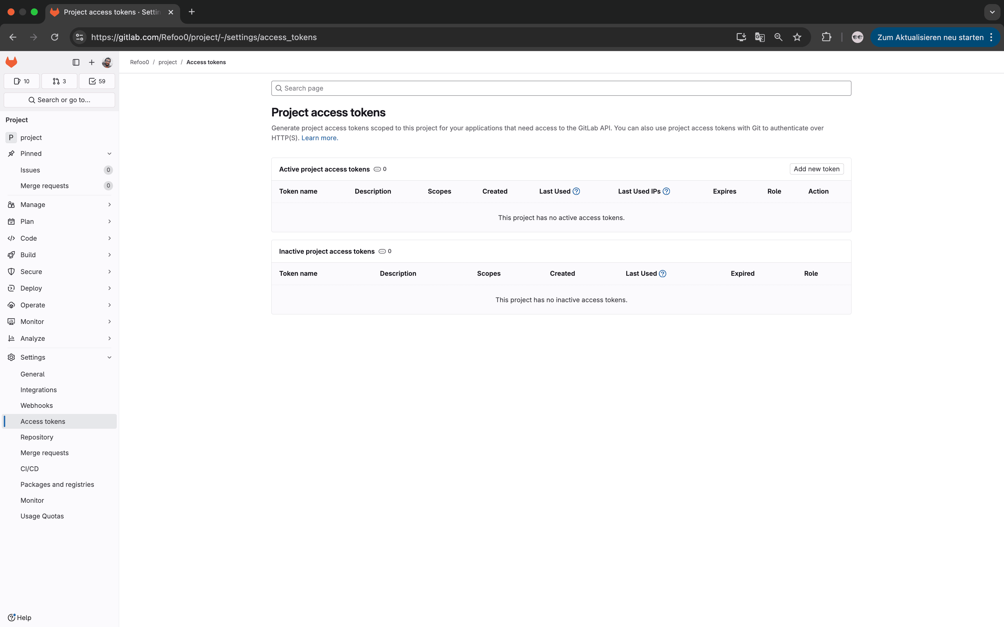 Go to Gitlab Project Settings