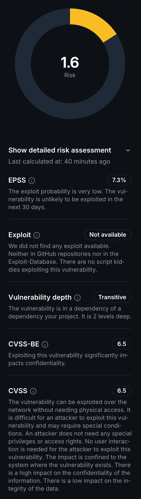 DevGuard Risk Details Screenshot