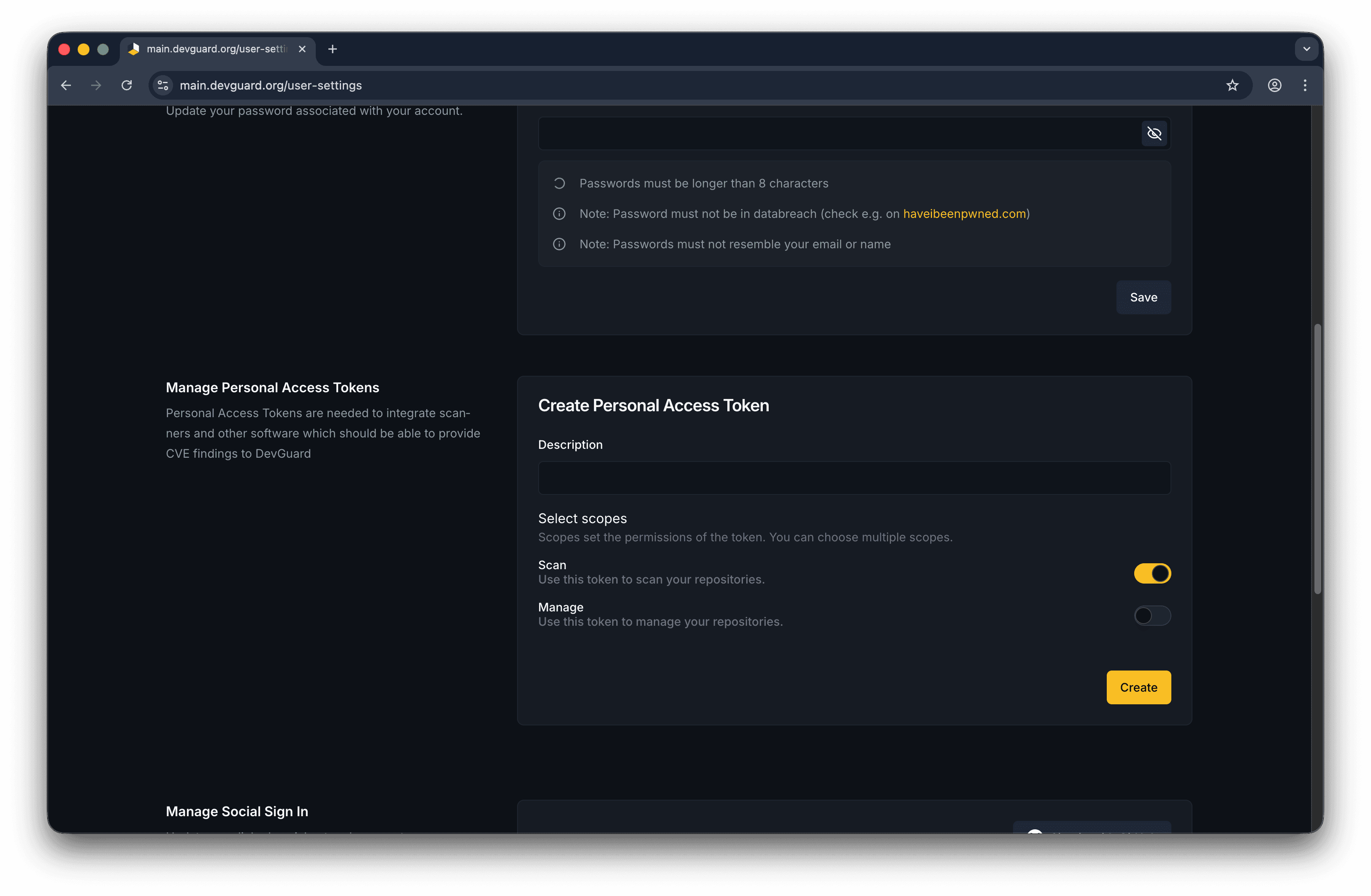 Create Personal Access Token