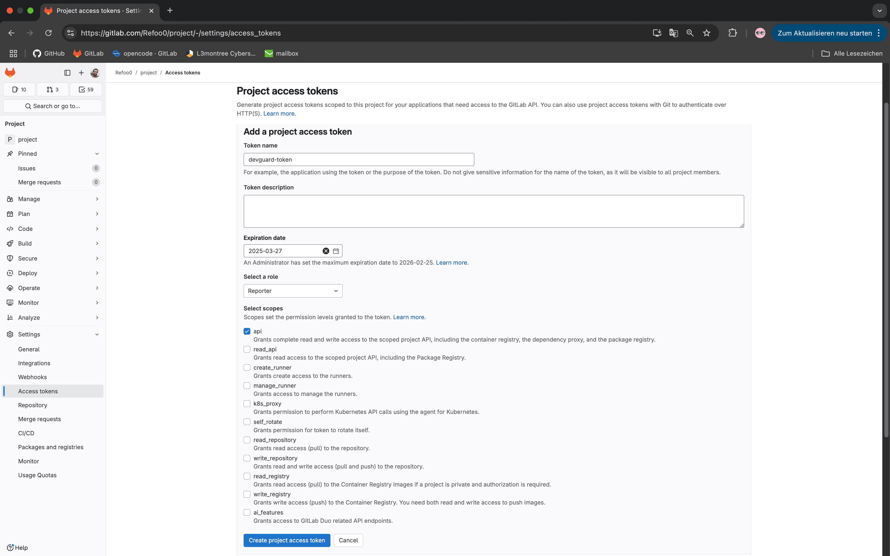 Go to Gitlab Project Settings