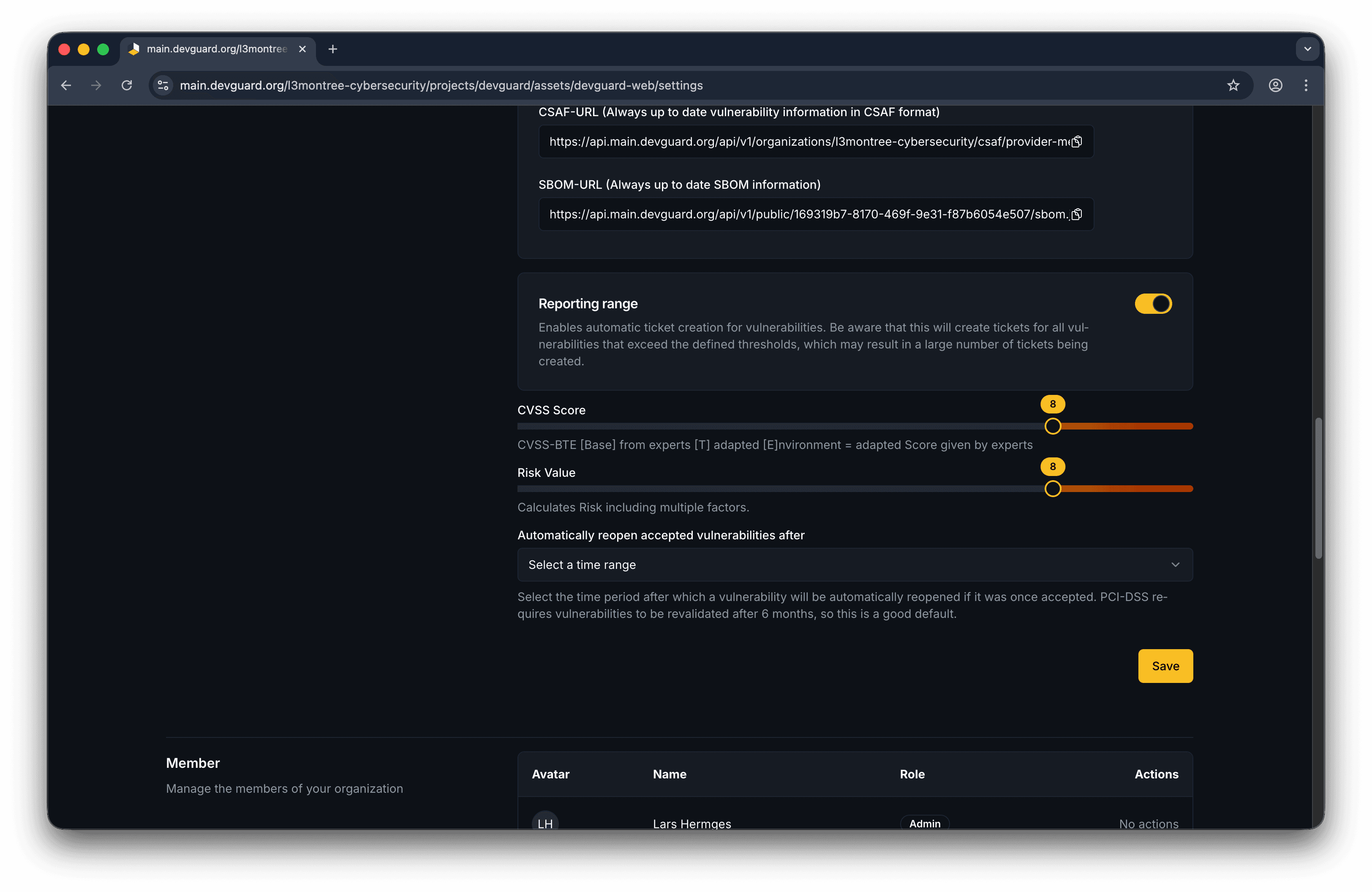 Select Risk Reporting Range
